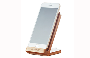 Double coil wireless charger stand in bamboo